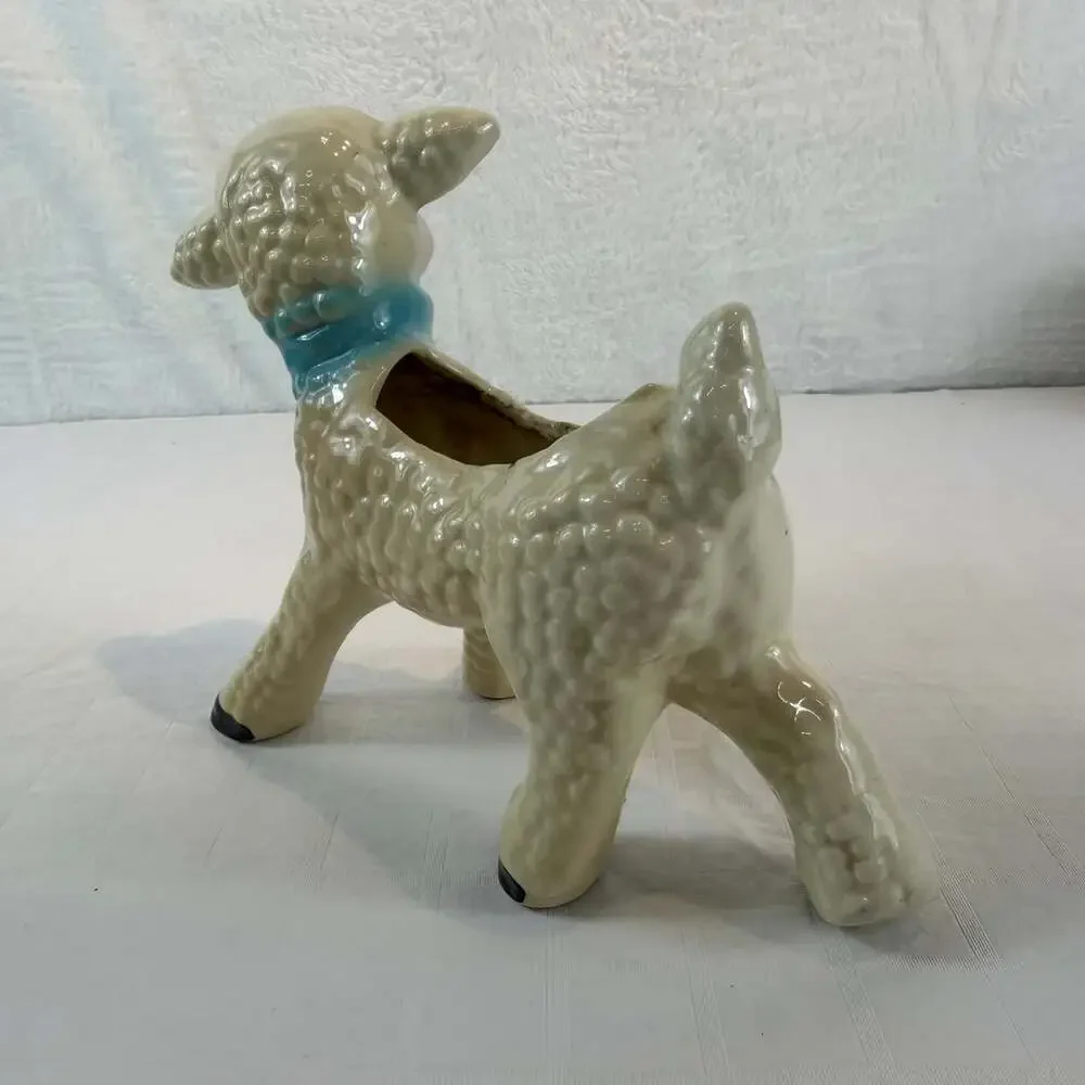 1950's Vintage Ceramic Lamb Planter *chip On Hoof, Discoloring